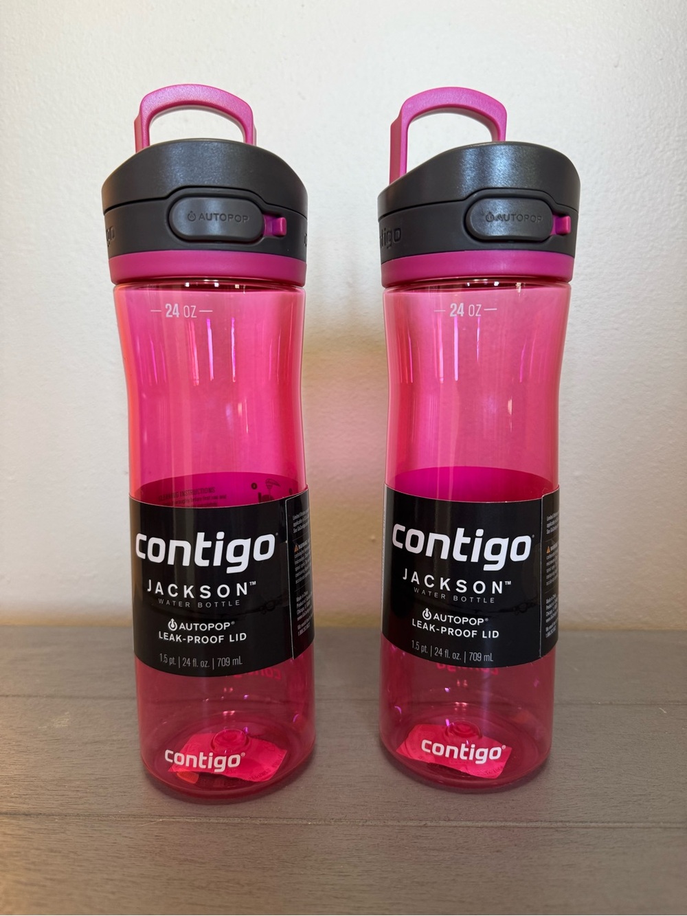 2 NWT Contigo Jackson Water Bottles Autopop Leakproof 24 oz Tritan Pink Dragonfr